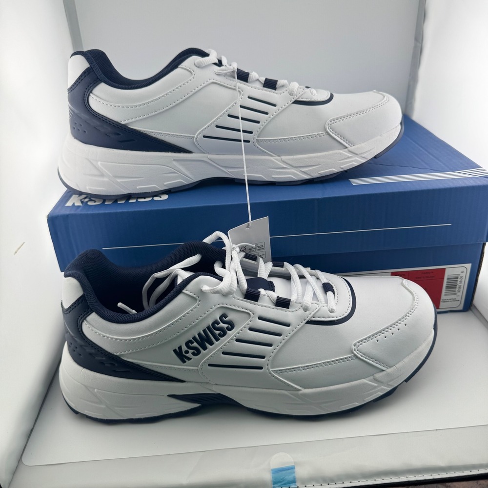 K-Swiss Fario Sneaker Mens 8.5 White Navy New 1918803 Athletic Tennis Shoes